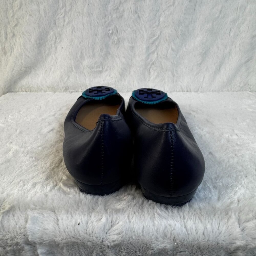 Tory Burch Minnie Cap-Toe Leather Ballet Flat Navy Sea Brillant - Picture 4 of 8